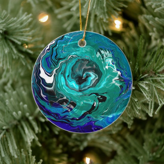 Blue Eternity | Abstract Art Christmas Ceramic Ornament (Tree)