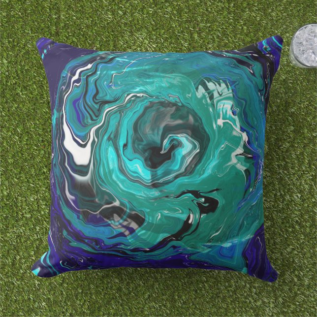 Blue Eternity | Abstract Art Outdoor Pillow (Grass)