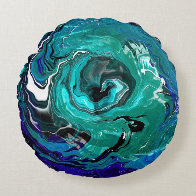 Blue Eternity | Abstract Art Round Pillow (Front)