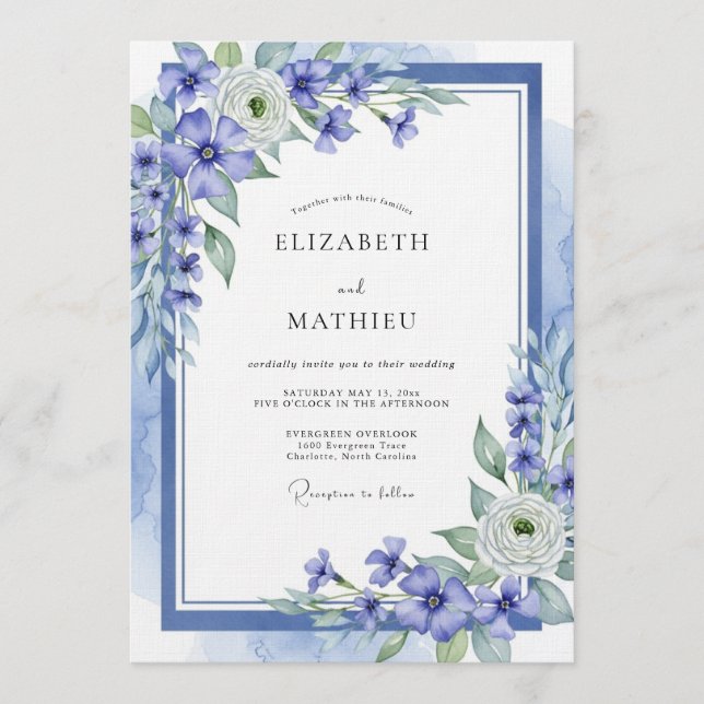Blue Ethereal Floral Wedding Invitation (Front)