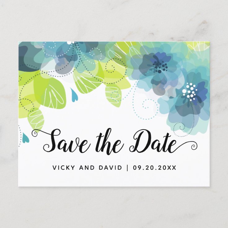 Blue ethereal flowers wedding Save the Date Postcard | Zazzle