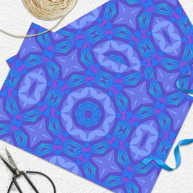 Blue Ethnic Boho Abstract Mosaic Geometric Pattern Tissue Paper (Creator Uploaded)