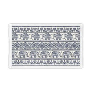 Blue Ethnic Elephant Pattern Acrylic Tray