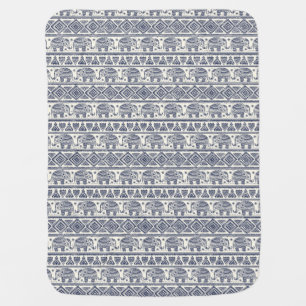 Blue Ethnic Elephant Pattern Baby Blanket