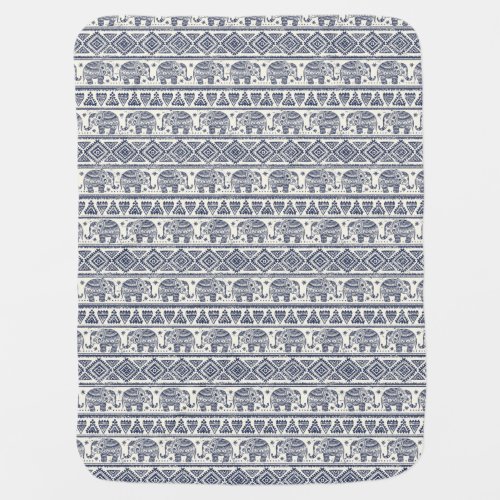 Blue Ethnic Elephant Pattern Baby Blanket