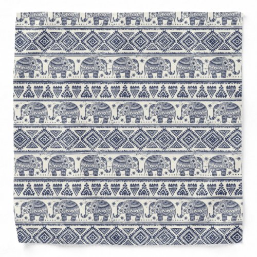 Blue Ethnic Elephant Pattern Bandana