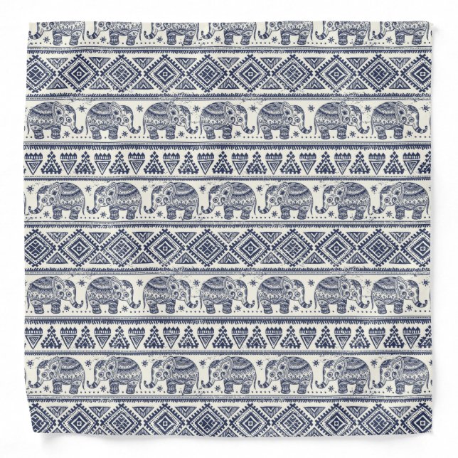 Blue Ethnic Elephant Pattern Bandana (Front)