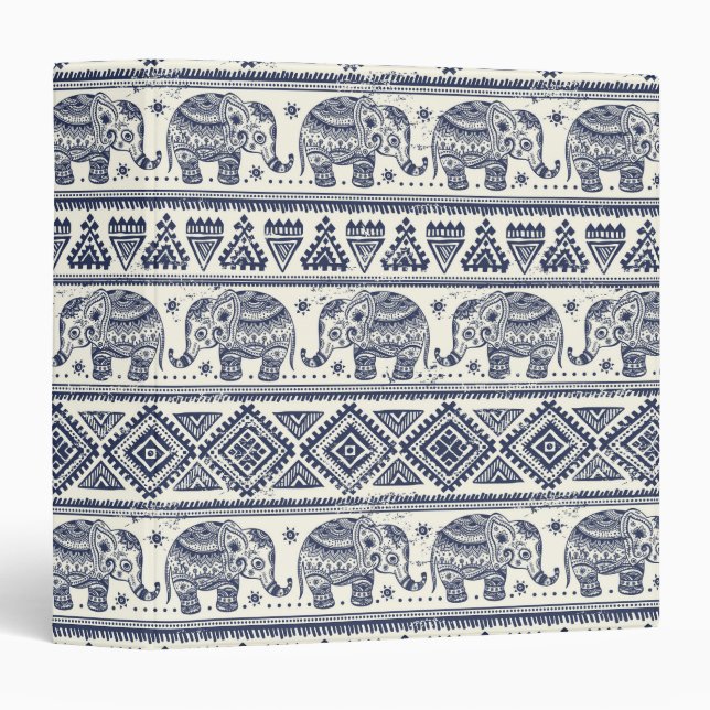 Blue Ethnic Elephant Pattern Binder (Front/Spine)