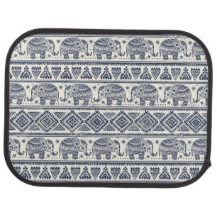 Blue Ethnic Elephant Pattern Car Floor Mat