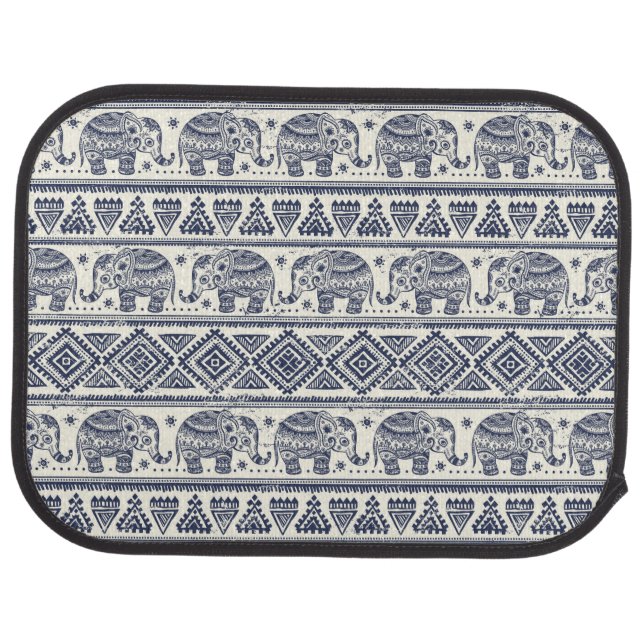 Blue Ethnic Elephant Pattern Car Floor Mat (Rear)