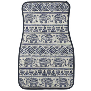 Blue Ethnic Elephant Pattern Car Mat