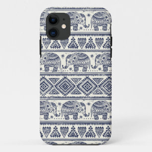 Blue Ethnic Elephant Pattern iPhone 11 Case