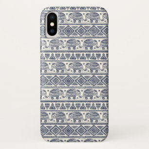 Blue Ethnic Elephant Pattern iPhone X Case