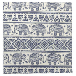 Blue Ethnic Elephant Pattern Cloth Napkin