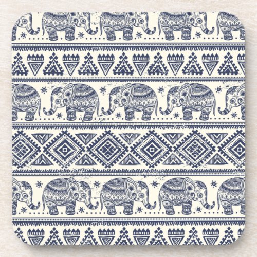 Blue Ethnic Elephant Pattern Coaster