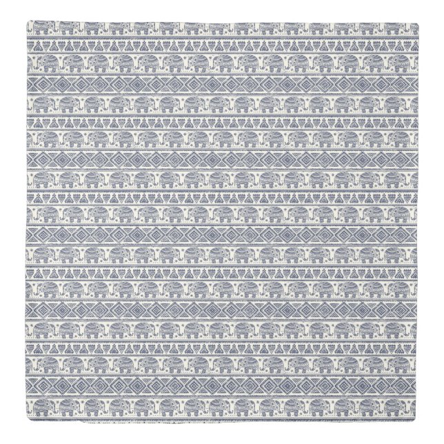 Blue Ethnic Elephant Pattern Duvet Cover (Front)
