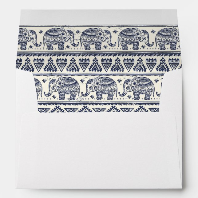 Blue Ethnic Elephant Pattern Envelope (Back (Bottom))