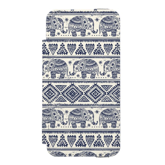 Blue Ethnic Elephant Pattern Incipio iPhone Wallet Case (Folio Front)