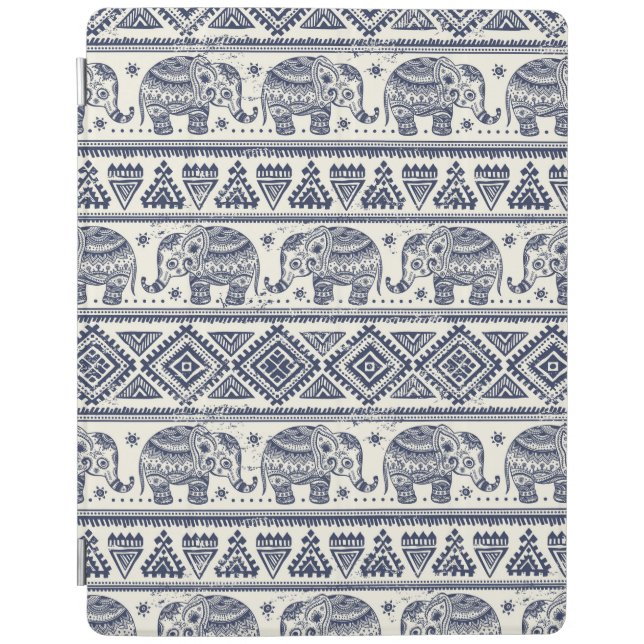 Blue Ethnic Elephant Pattern iPad Smart Cover (Front)