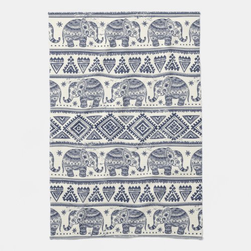 Blue Ethnic Elephant Pattern Kitchen Towel