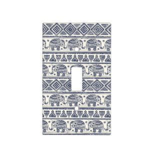 Blue Ethnic Elephant Pattern Light Switch Cover