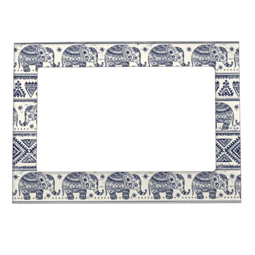 Blue Ethnic Elephant Pattern Magnetic Photo Frame