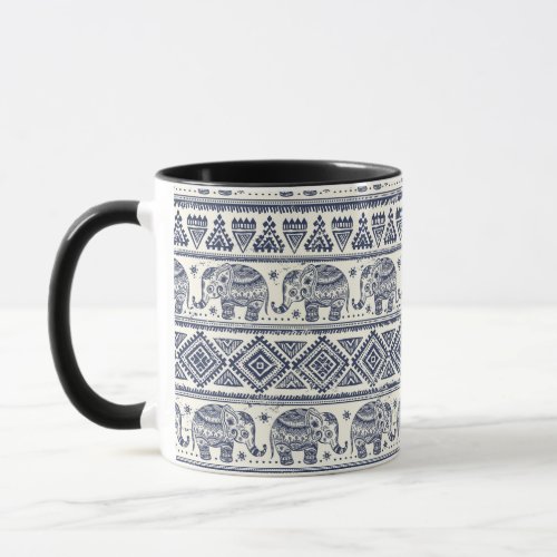 Blue Ethnic Elephant Pattern Mug