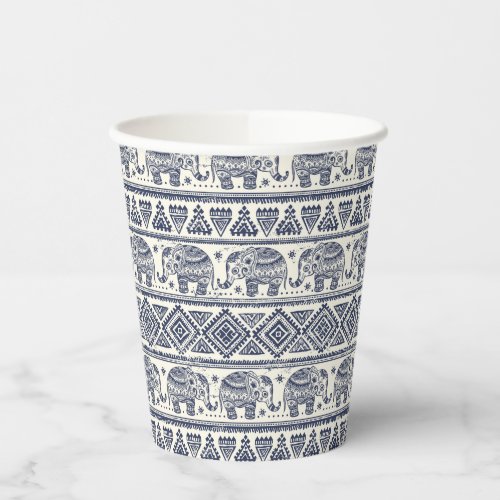 Blue Ethnic Elephant Pattern Paper Cups