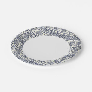 Blue Ethnic Elephant Pattern Paper Plates