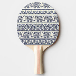 Blue Ethnic Elephant Pattern Ping-Pong Paddle