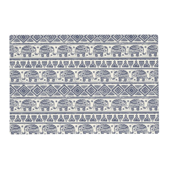 Blue Ethnic Elephant Pattern Placemat (Front)
