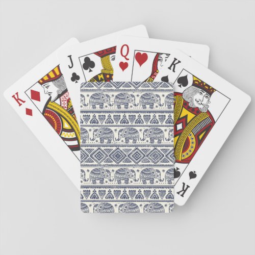 Blue Ethnic Elephant Pattern Poker Cards