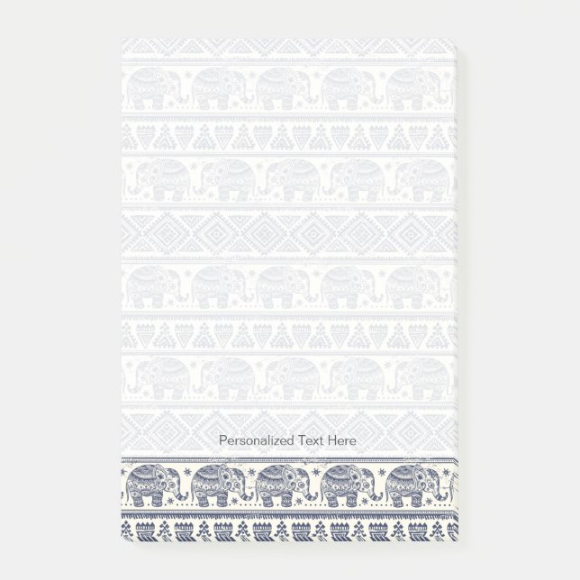 Blue Ethnic Elephant Pattern Post-it Notes (Front)