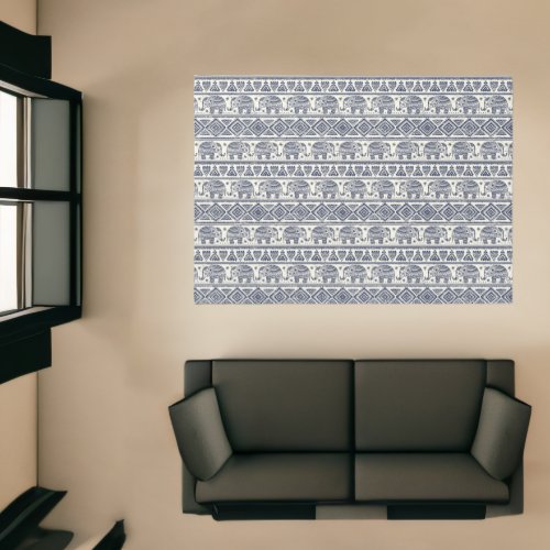 Blue Ethnic Elephant Pattern Rug