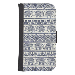 Blue Ethnic Elephant Pattern Samsung S4 Wallet Case