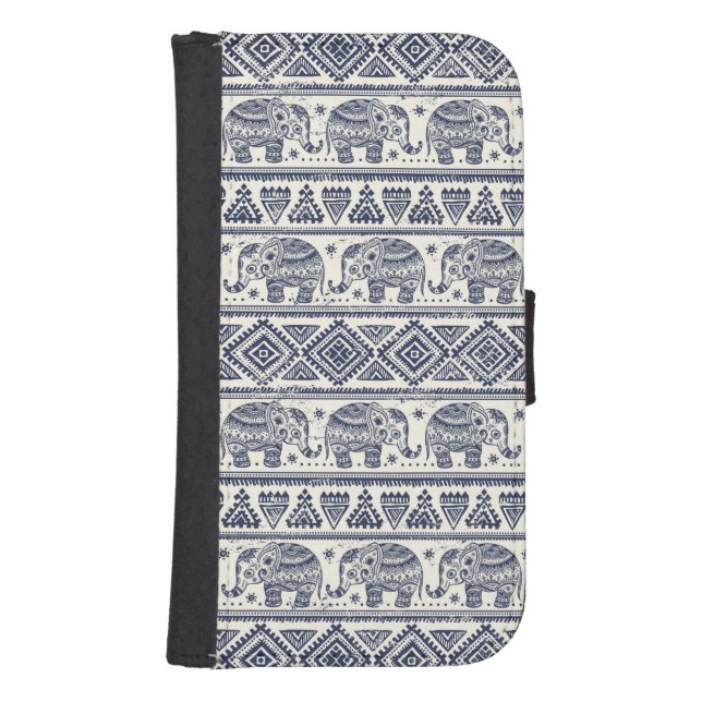Blue Ethnic Elephant Pattern Samsung Galaxy Wallet Case (Front)