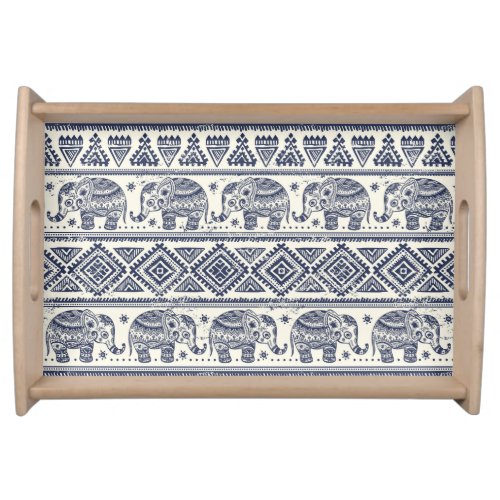 Blue Ethnic Elephant Pattern Serving Tray