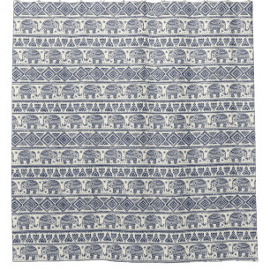 Blue Ethnic Elephant Pattern Shower Curtain