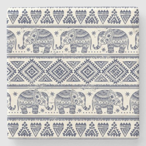 Blue Ethnic Elephant Pattern Stone Coaster