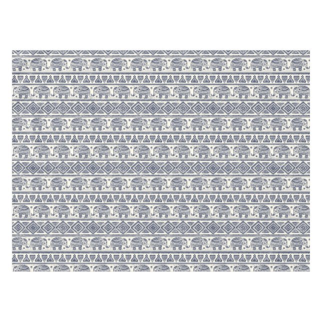 Blue Ethnic Elephant Pattern Tablecloth (Front (Horizontal))