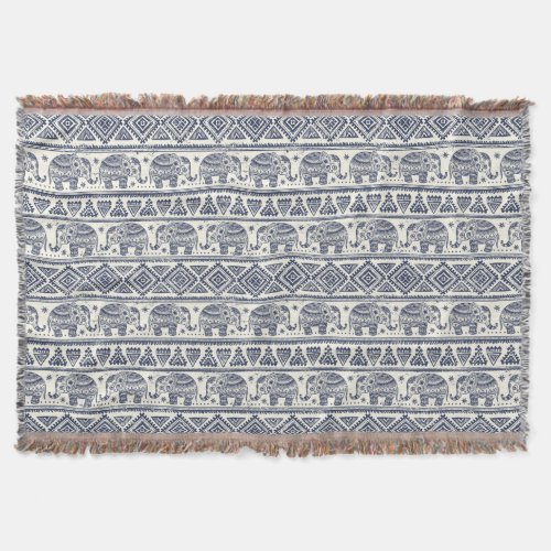 Blue Ethnic Elephant Pattern Throw Blanket