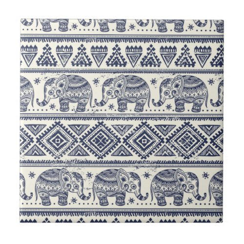 Blue Ethnic Elephant Pattern Tile