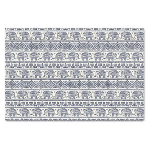 Blue Ethnic Elephant Pattern Tissue Paper