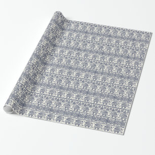 Blue Ethnic Elephant Pattern Wrapping Paper