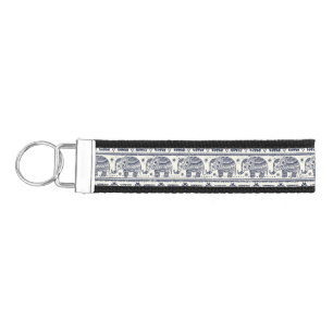 Blue Ethnic Elephant Pattern Wrist Keychain