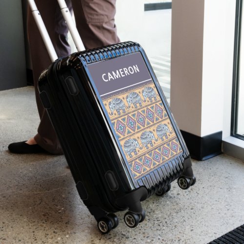 Blue Ethnic Elephant Tribal  Add Your Name Luggage