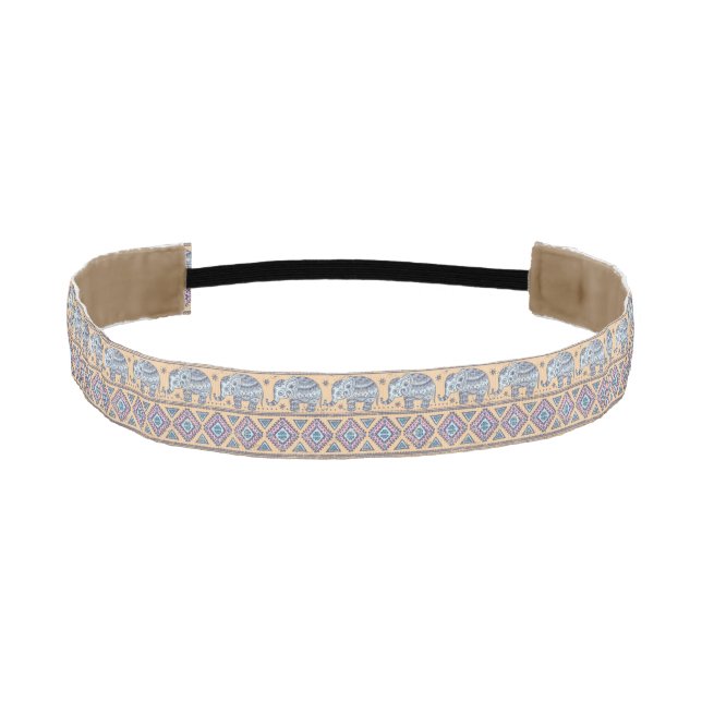Blue Ethnic Elephant Tribal Pattern Athletic Headband (Front)