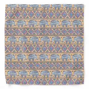 Blue Ethnic Elephant Tribal Pattern Bandana