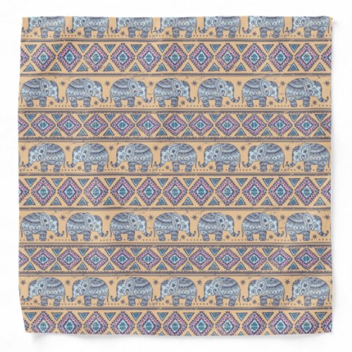 Blue Ethnic Elephant Tribal Pattern Bandana