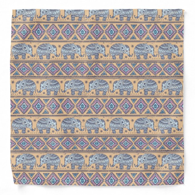 Blue Ethnic Elephant Tribal Pattern Bandana (Front)